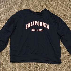 Navy blue crewneck with white and red California West Coast on it